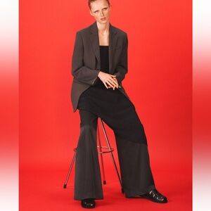 NWOT Zara Special Edition Charcoal Satin Effect Fluid Wide Leg Pants Sz. Med